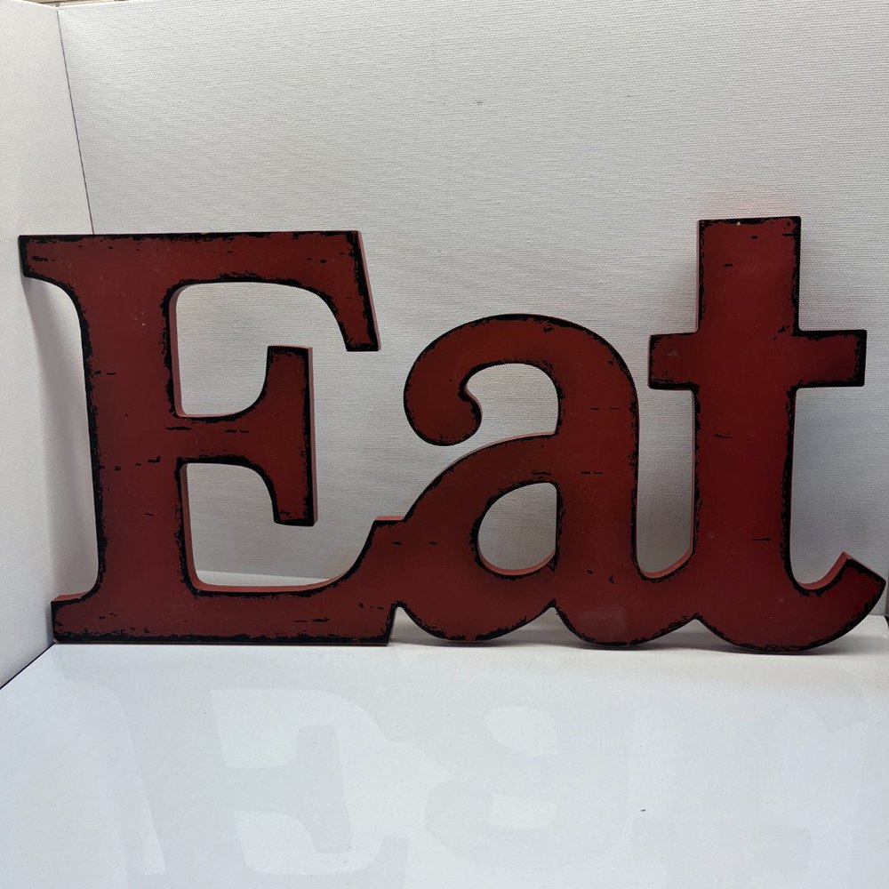 NWOT Hobby Lobby Home Decor EAT red wooden sign with hanging hardware, 16L x 8T